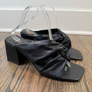 Vince Camuto Jenabie Black Leather Twist Block Heel Sandals size 9.5